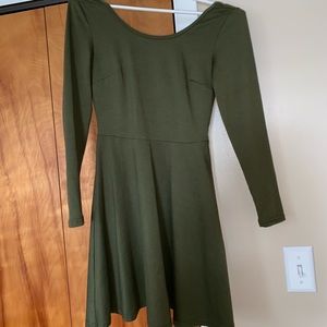 Long sleeve olive green skater dress.